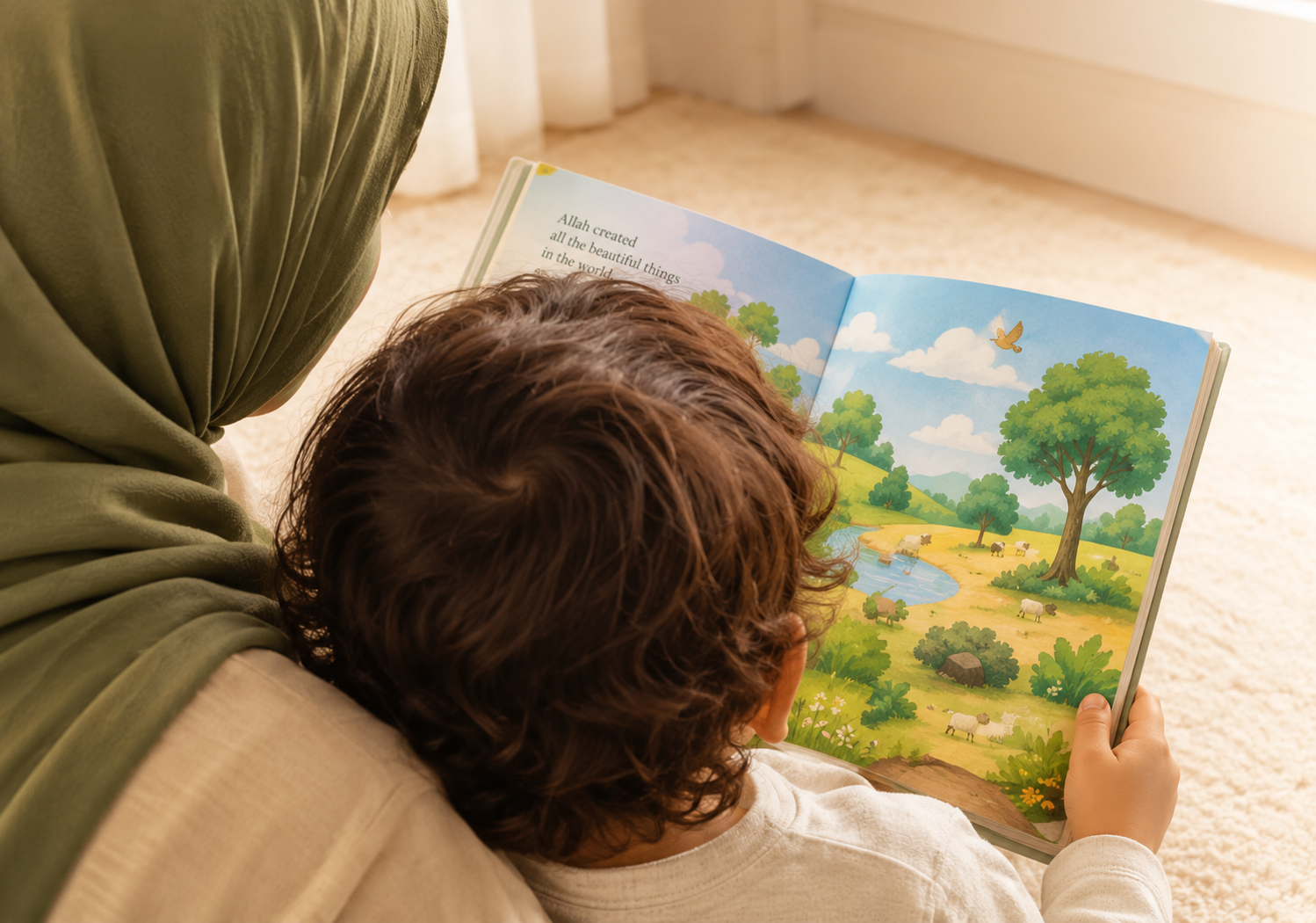 A mother and child reading together